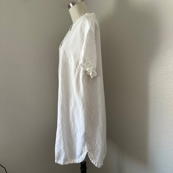 H&M Popover Shift Mini Dress V Neck Short Sleeve Linen Blend Breathable Vacay Mi - Picture 5 of 11